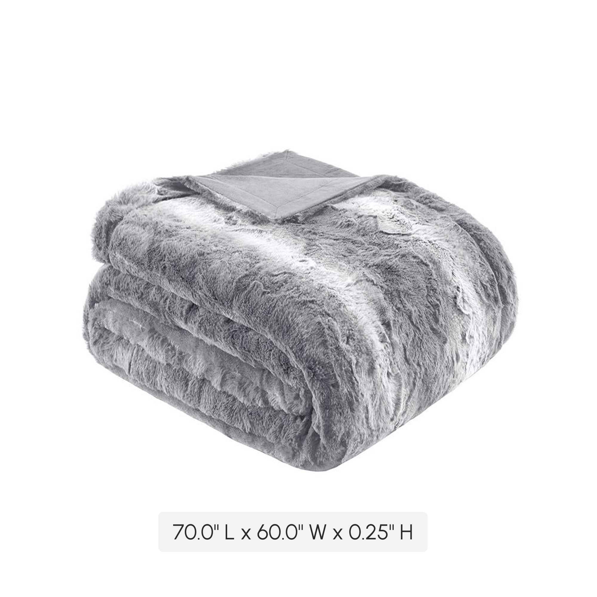 Luxurious Oversized Faux Fur Throw Blanket with Faux Mink Reverse, Machine Washable, OEKO-TEX Certified, 70" L x 60" W x 0.25" H, Gray