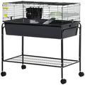 Two-Story Small Animal Cage Removable from Stand, Pet Habitat with Shelf & Wheels, 33" x 18.5" x 35", Charcoal Gray