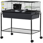 Two-Story Small Animal Cage Removable from Stand, Pet Habitat with Shelf & Wheels, 33" x 18.5" x 35", Charcoal Gray