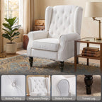Button-Tufted Accent Chair with High Wingback, Rounded Cushioned Armrests and Thick Padded Seat, Cream White