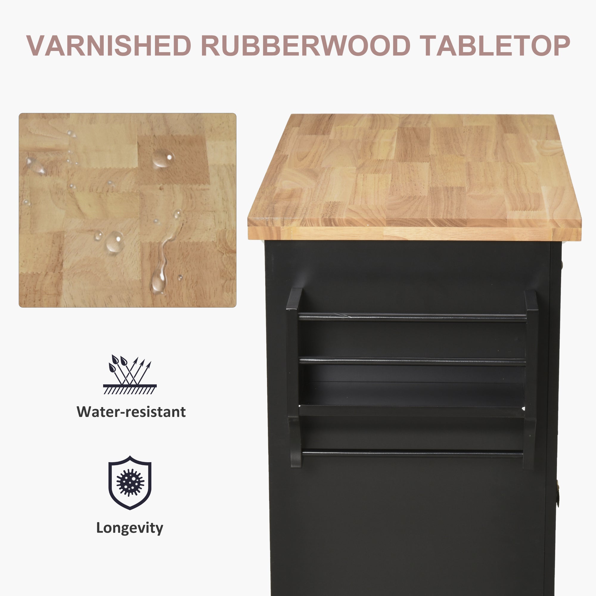 44" Mobile Kitchen Island Table, Kitchen Island Cart on Wheels with Storage Cabinets, 2 Drawers, Black
