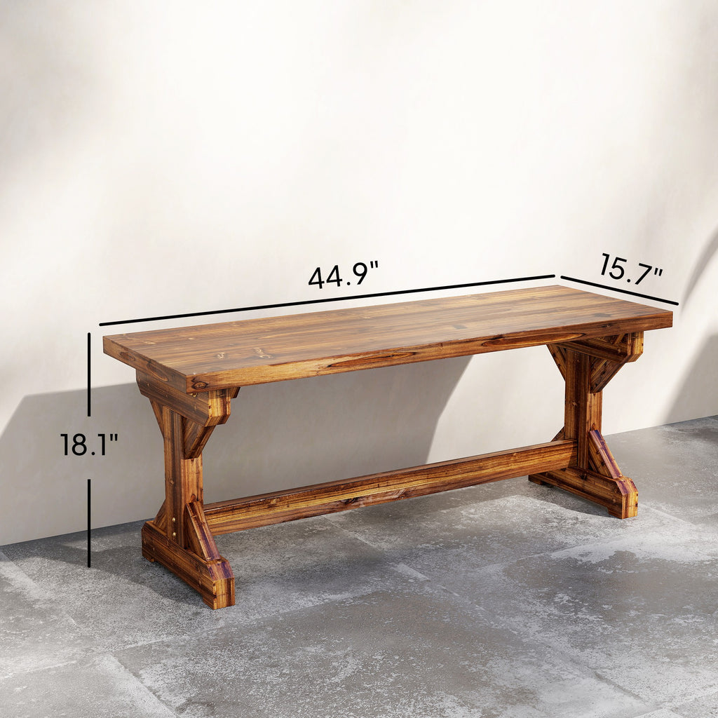Rustic Outdoor Wooden Bench, Backless Garden Bench Patio Loveseat with X-Shape Base for Porch, Park, Carbonized