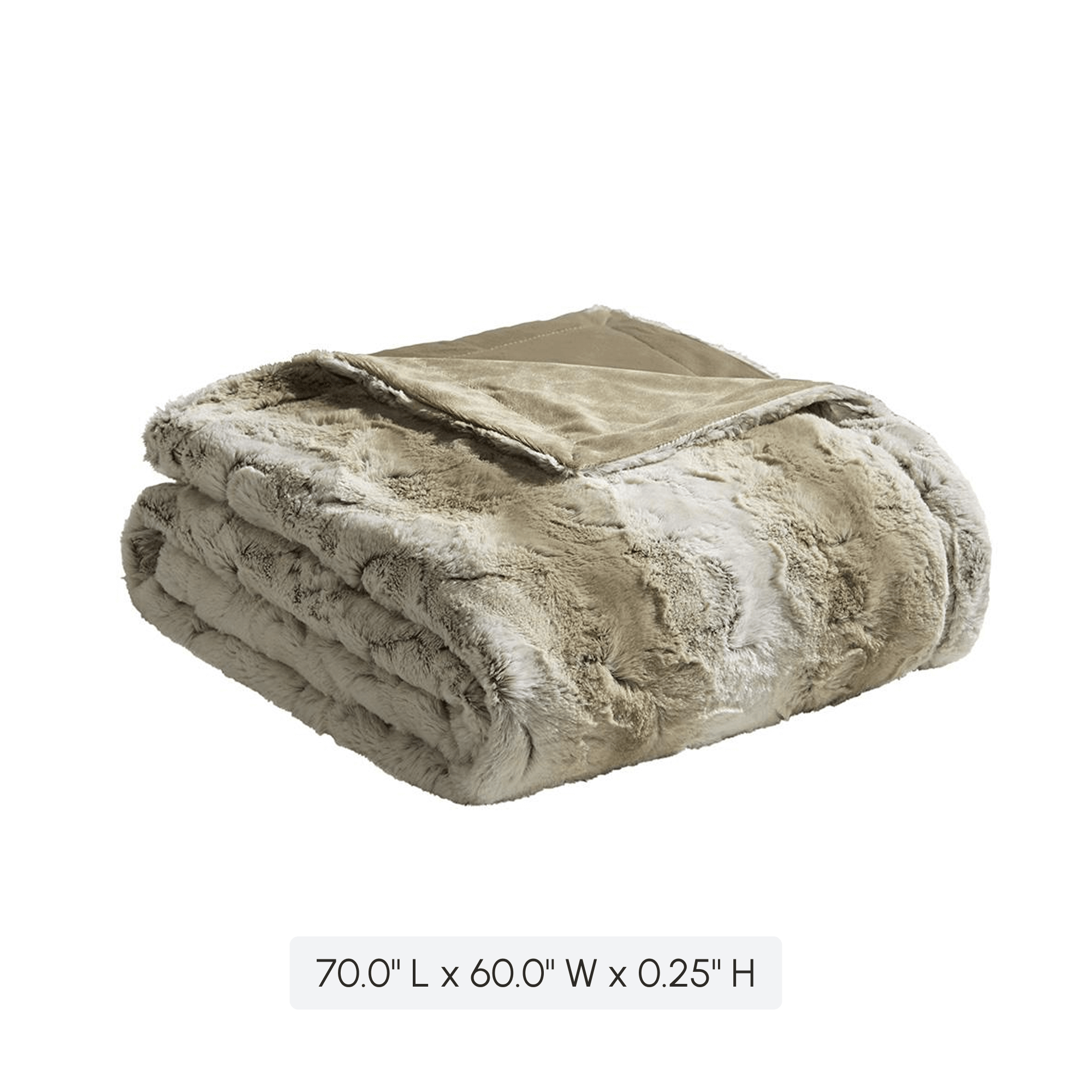 Luxuriously Soft Oversized Faux Fur Throw Blanket with Faux Mink Reverse, Machine Washable, OEKO-TEX Certified, 70" L x 60" W x 0.25" H, Sand