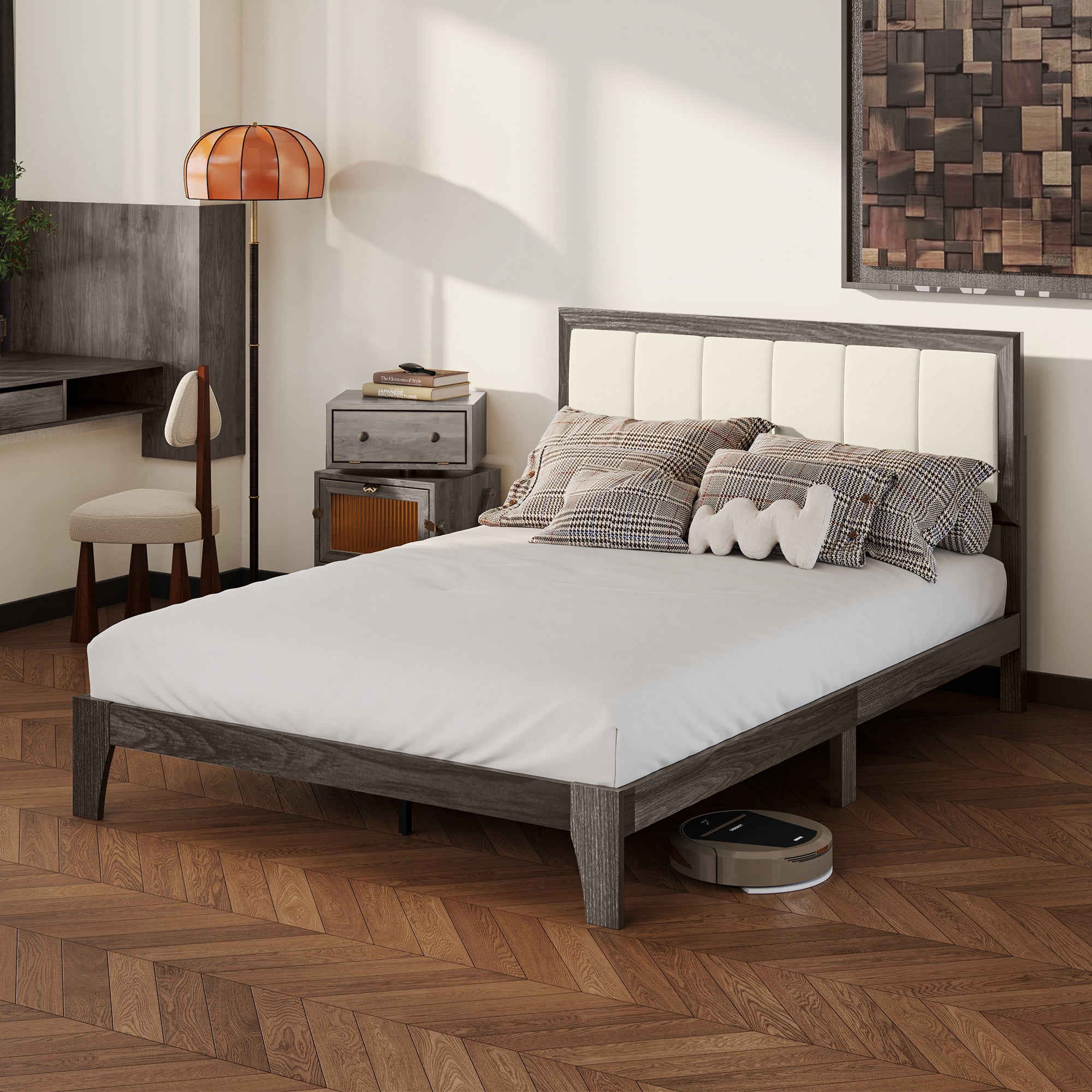 Full Bed Frame with Headboard Full Size Platform Bed Frame with Wooden Slats No Box Spring Needed Charcoal Gray
