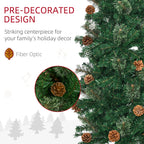7.5 Foot Pencil Artificial Christmas Tree, Slim Pine Needles Xmas Tree with Realistic Branches, Pine Cones, Metal Base, Green