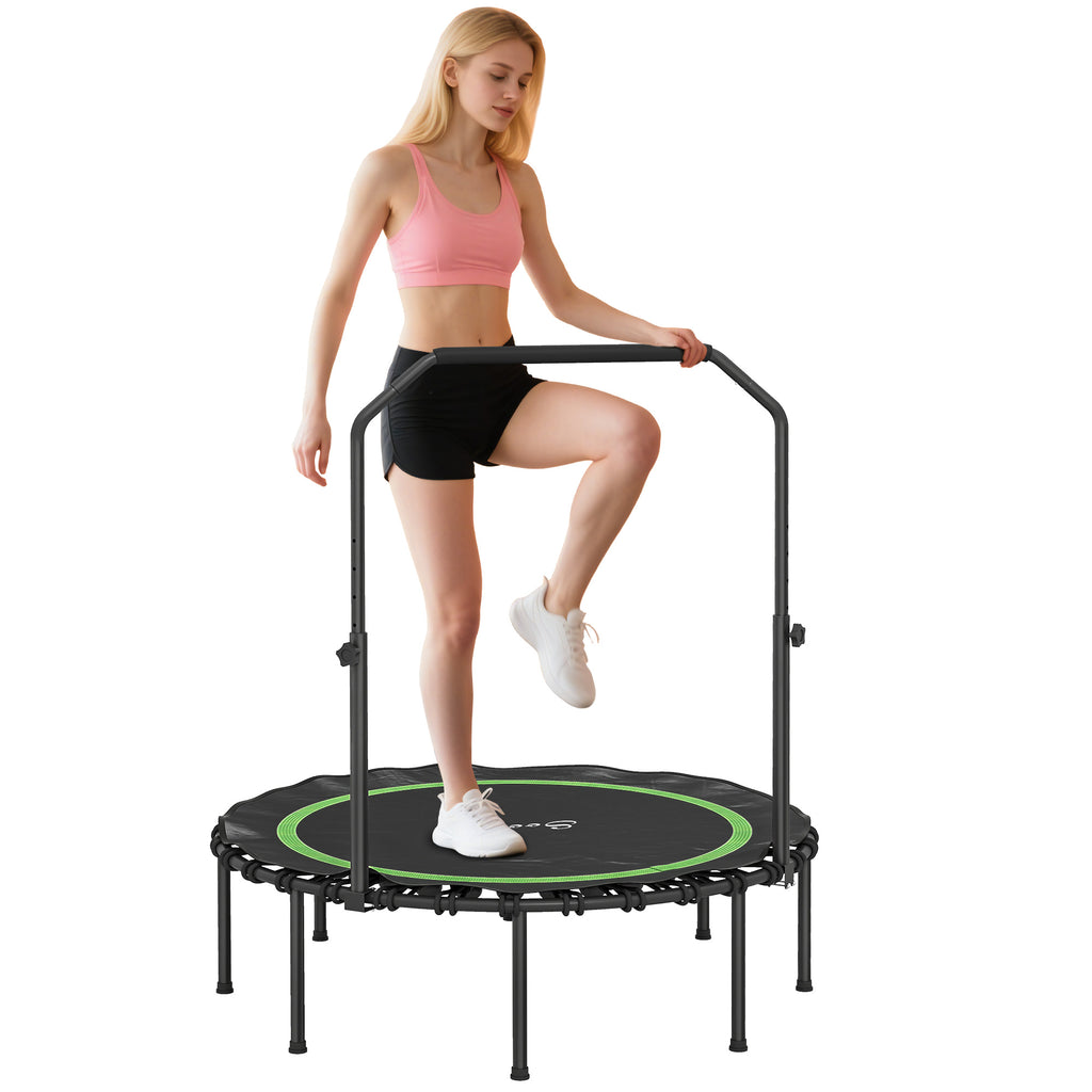 45" Rebounder Trampoline for Adults, Foldable Mini Trampoline with Adjustable Handle Bar for Indoor Outdoor, Green
