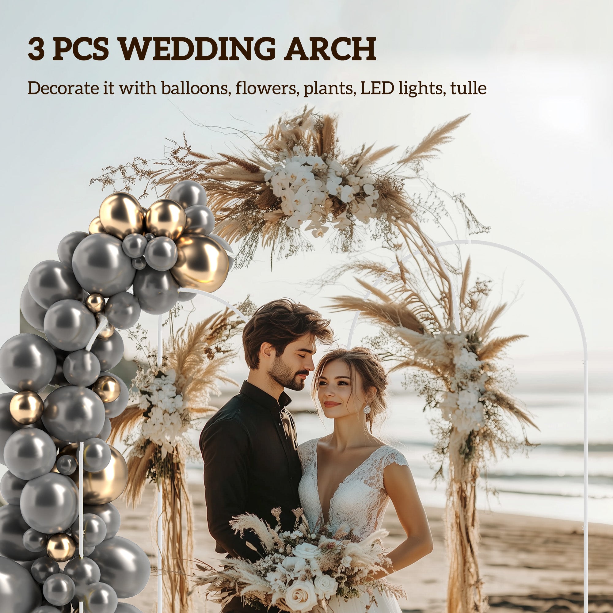 Metal Arch Backdrop Stand Set of 3, 7/6.5/6 ft Wedding Arch Frame, Balloon Backdrop Arch Stand Set for Birthday Party, Bridal Shower, Graduation, Ceremony, Banquet Decorations, White