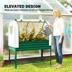 Galvanised Raised Garden Bed with Greenhouse Cover, Metal Elevated Garden Bed with Bed Liner, Bottom Shelf, Green