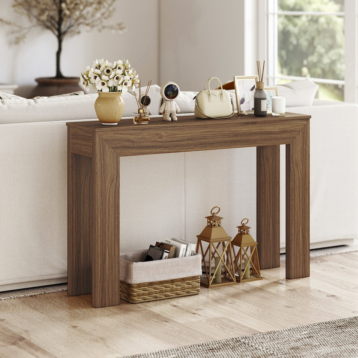 Modern Console Table, 47" Narrow Entryway Table, Walnut