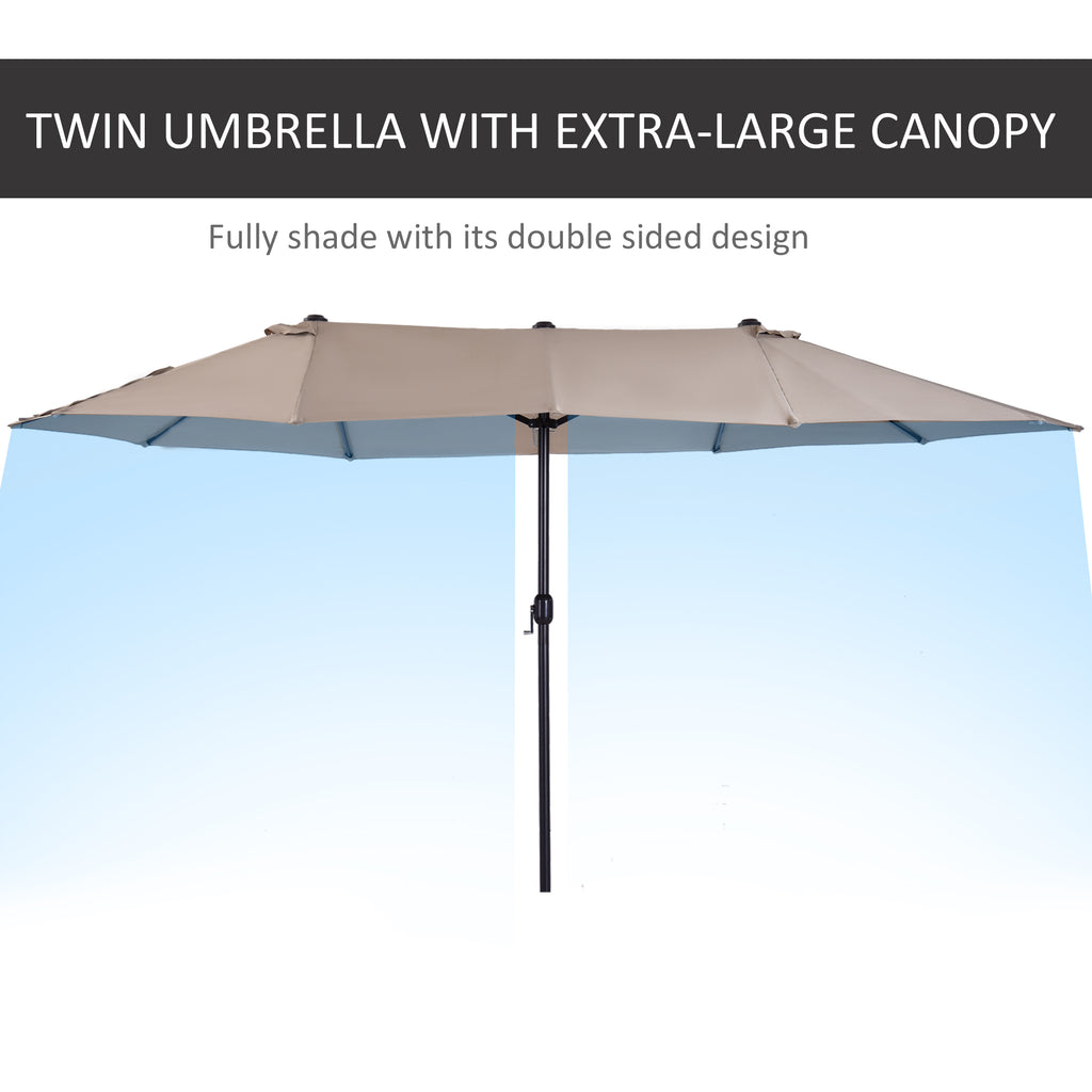 Patio Umbrella 15ft Double-Sided Outdoor Market Extra Large Umbrella with Crank Handle for Deck, Lawn, Backyard and Pool, Tan