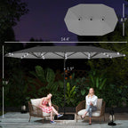 Garden Parasol 14.4ft Double-Sided Sun Umbrella with Base, Patio Parasol with LED Solar Lights, Gray