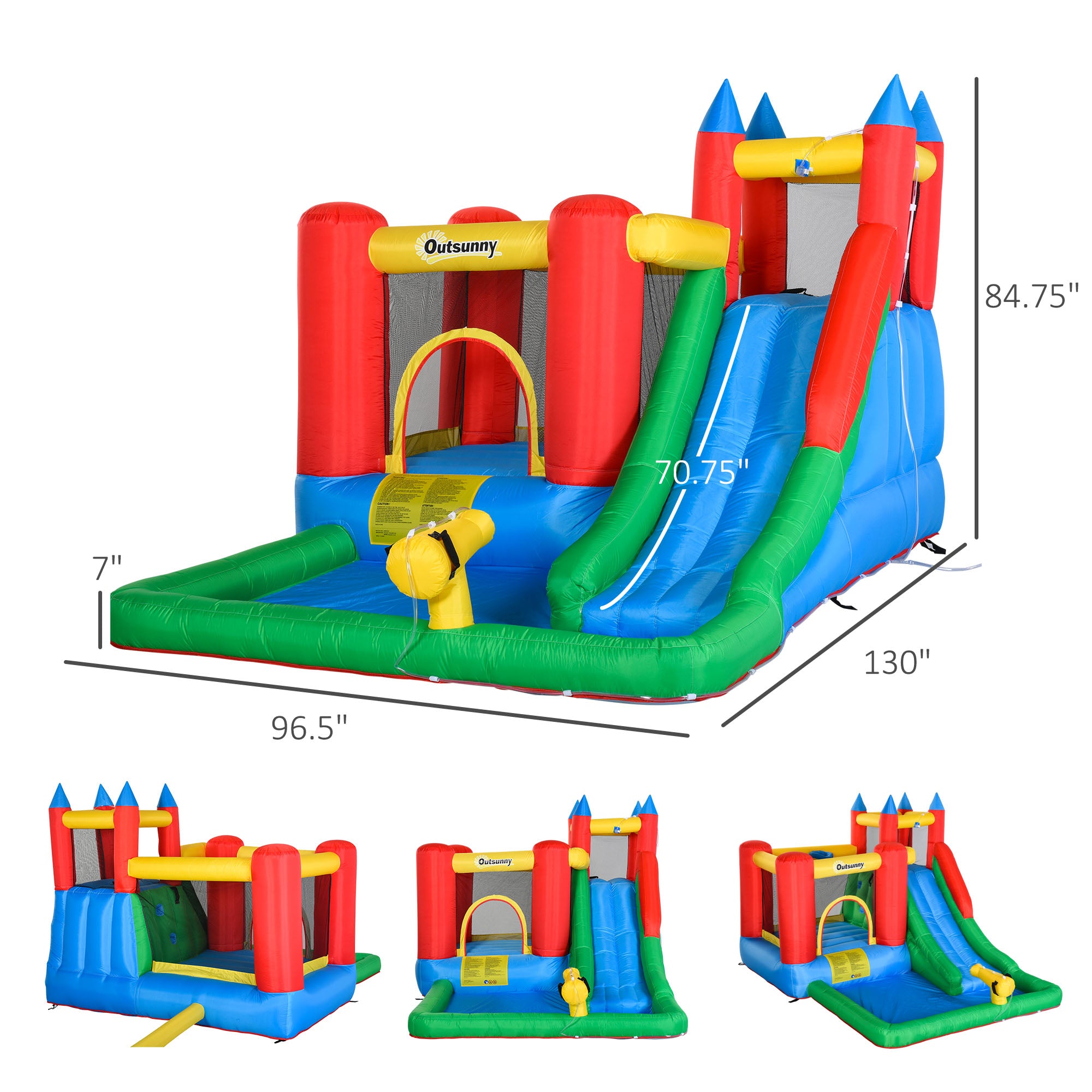 Kids Bounce House Inflatable Slide with Splash Pool, Water Cannon, Climbing Wall, Inflator Included, 6 in1 Bouncy Castle Kids Backyard Activity Outdoor Water Play Toy
