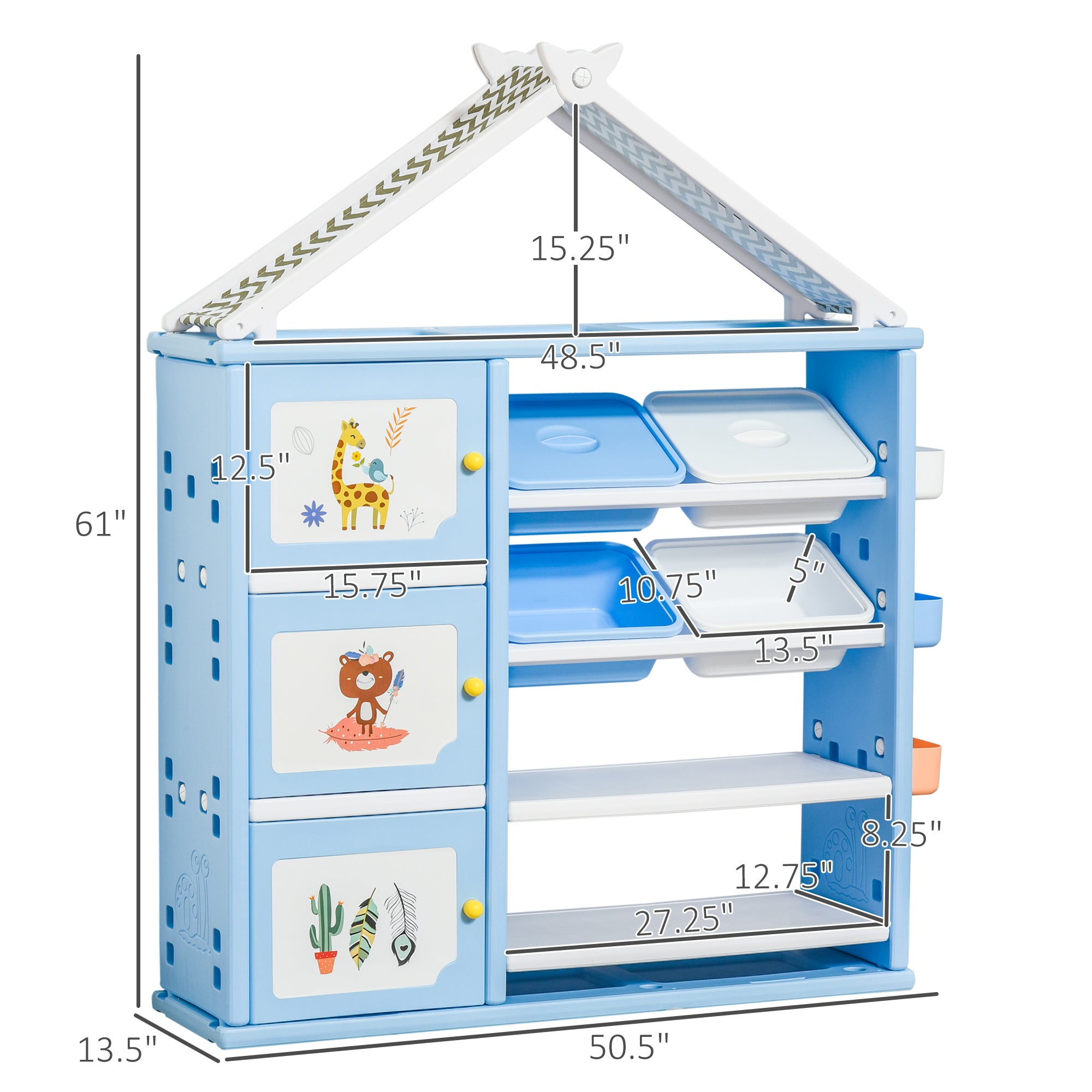 Kids Toy Storage Organizer with 4 Bins, Storage Cabinets, Bookshelf and 4-Layers Toy Collection Shelves, Blue