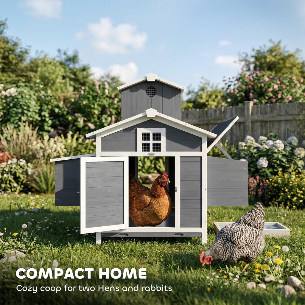 Chicken Coop for 2 Chickens, Wooden Hen House with Nesting Box, Pull-Out Tray, Ventilation Windows