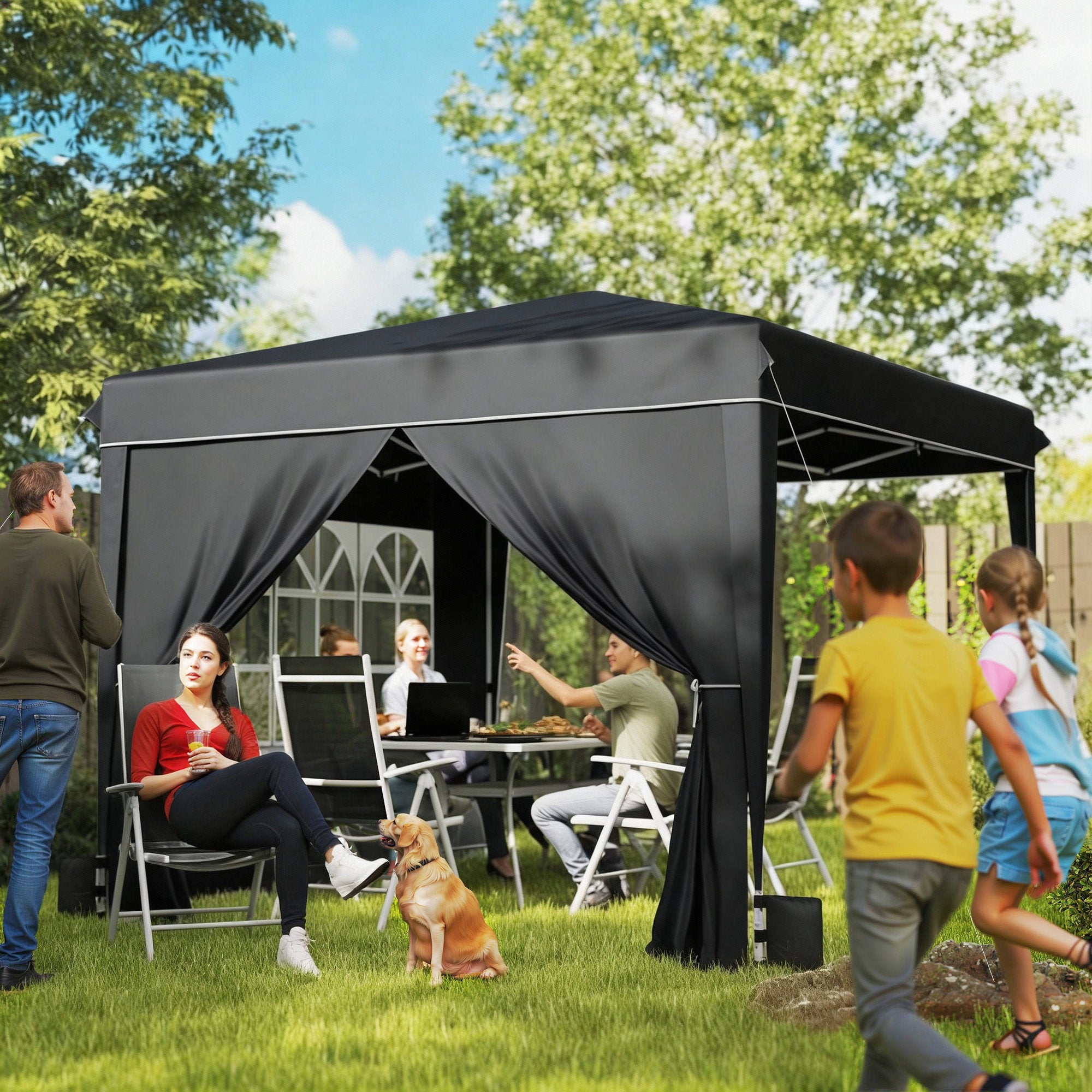10 x 10 ft Pop Up Canopy Tent with Sidewalls, UPF50+ Outdoor Portable Instant Canopy Shelter with Carry Bag, Black