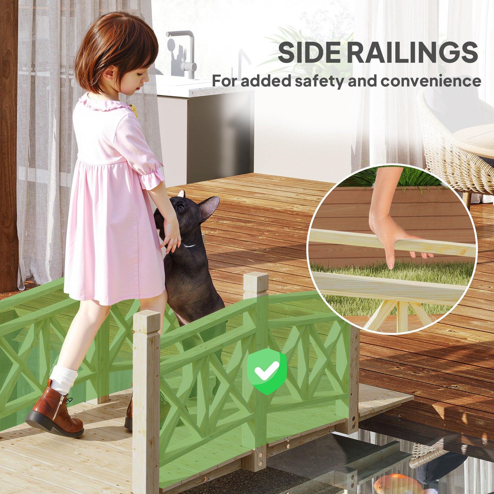 5 ft. Wooden Garden Bridge Footbridge for Backyard Ponds, Creeks, Streams, Nature Wood