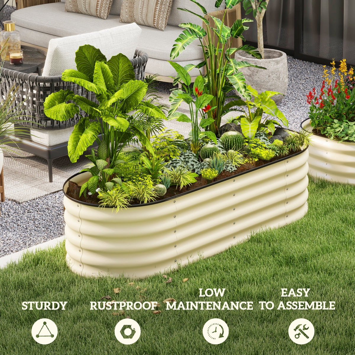 4.9' x 2' x 1.4' Galvanized Raised Garden Bed Kit, Metal Planter Box with Safety Edging, Cream