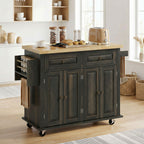 44" Mobile Kitchen Island Table, Kitchen Island Cart on Wheels with Storage Cabinets, 2 Drawers, Brown
