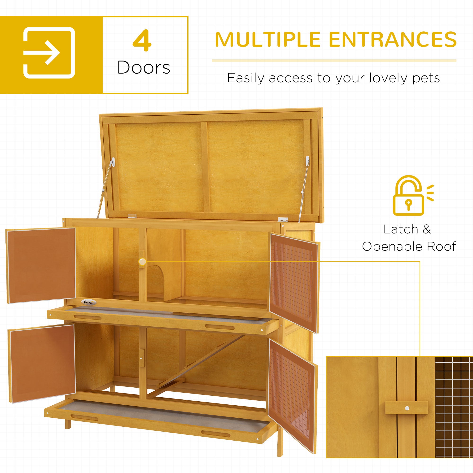 Wooden Bunny Hutch with Ramp, Indoor/Outdoor, Yellow