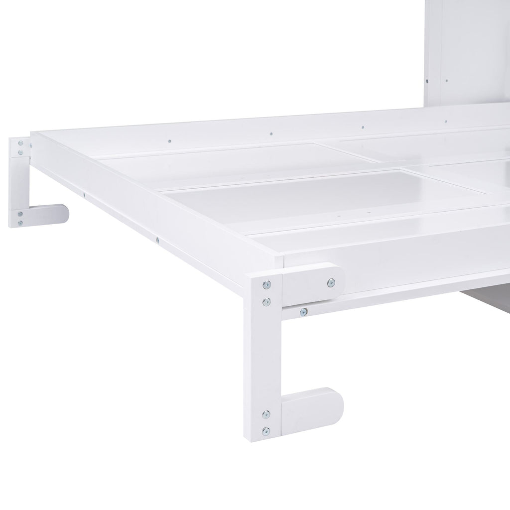Space-Saving Design Queen Size Murphy Bed with Shelf, Solid Wood and MDF, 86" L x 69.5" W x 87" H, White