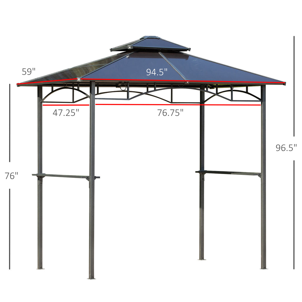 8' x 5' Barbecue Grill Gazebo Tent, Outdoor BBQ Canopy with Side Shelves, and Double Layer PC Roof, Brown