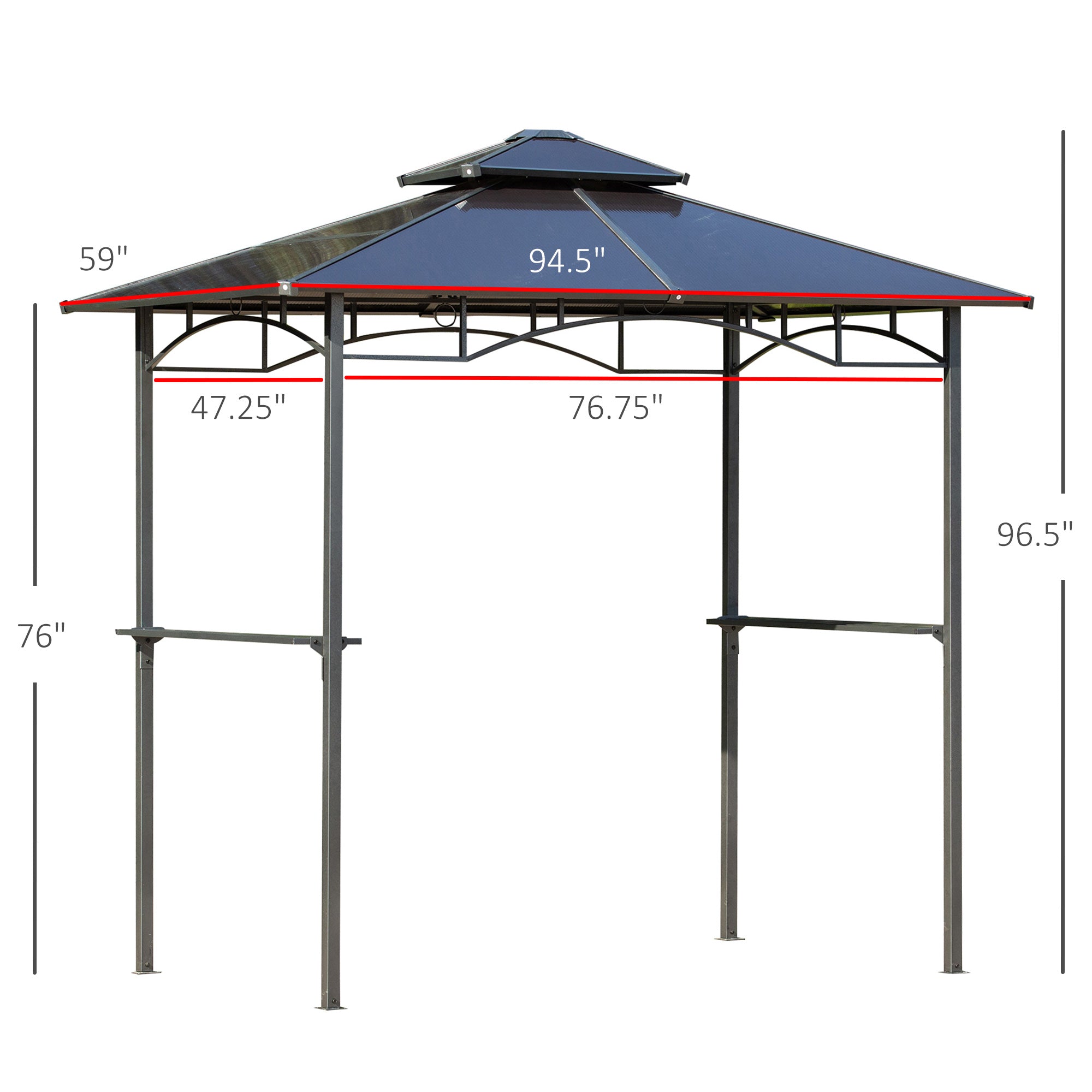 8' x 5' Barbecue Grill Gazebo Tent, Outdoor BBQ Canopy with Side Shelves, and Double Layer PC Roof, Brown