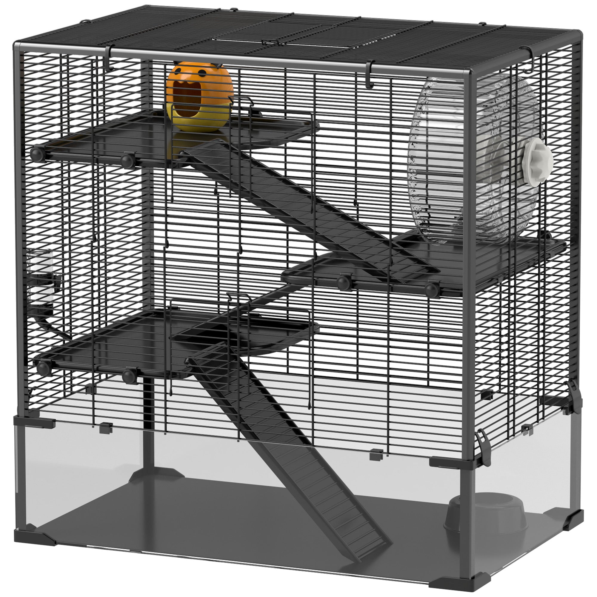 4 Tier Hamster Cage with Deep Tempered Glass Bottom, Running Wheel, Hut, Water Bottle, Food Dish, 31" x 19" x 31.5"