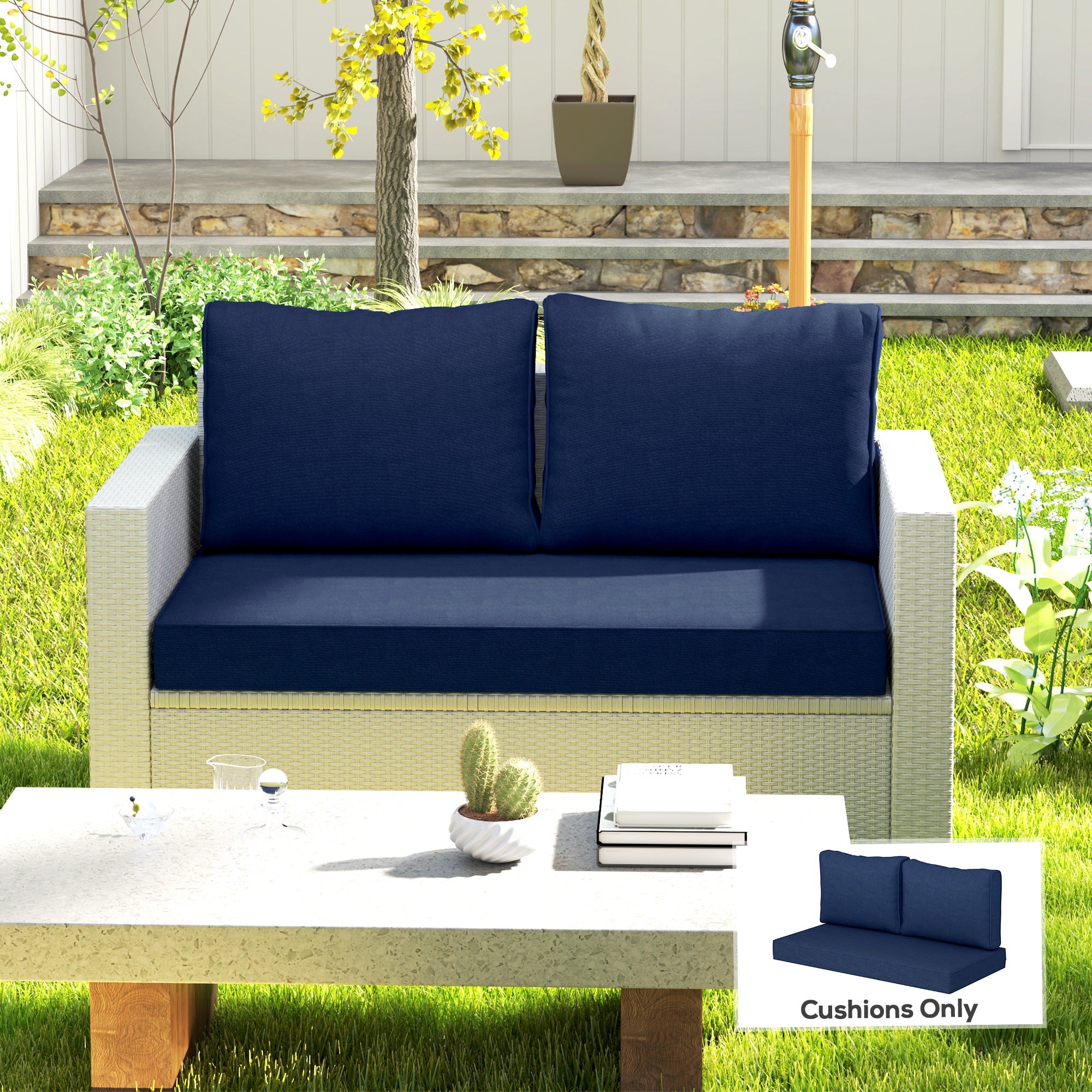 2 Seat Patio Furniture Cushions, 46x26x5 in, Thick Outdoor Loveseat Cushion Set with Removable Cover
