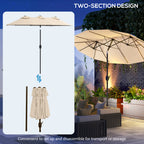 Double Sided Patio Umbrella, 9.7' Large Outdoor Market Umbrella with Push Button Tilt and Crank, 3 Air Vents and 12 Ribs, for Garden, Deck, Pool, Brown