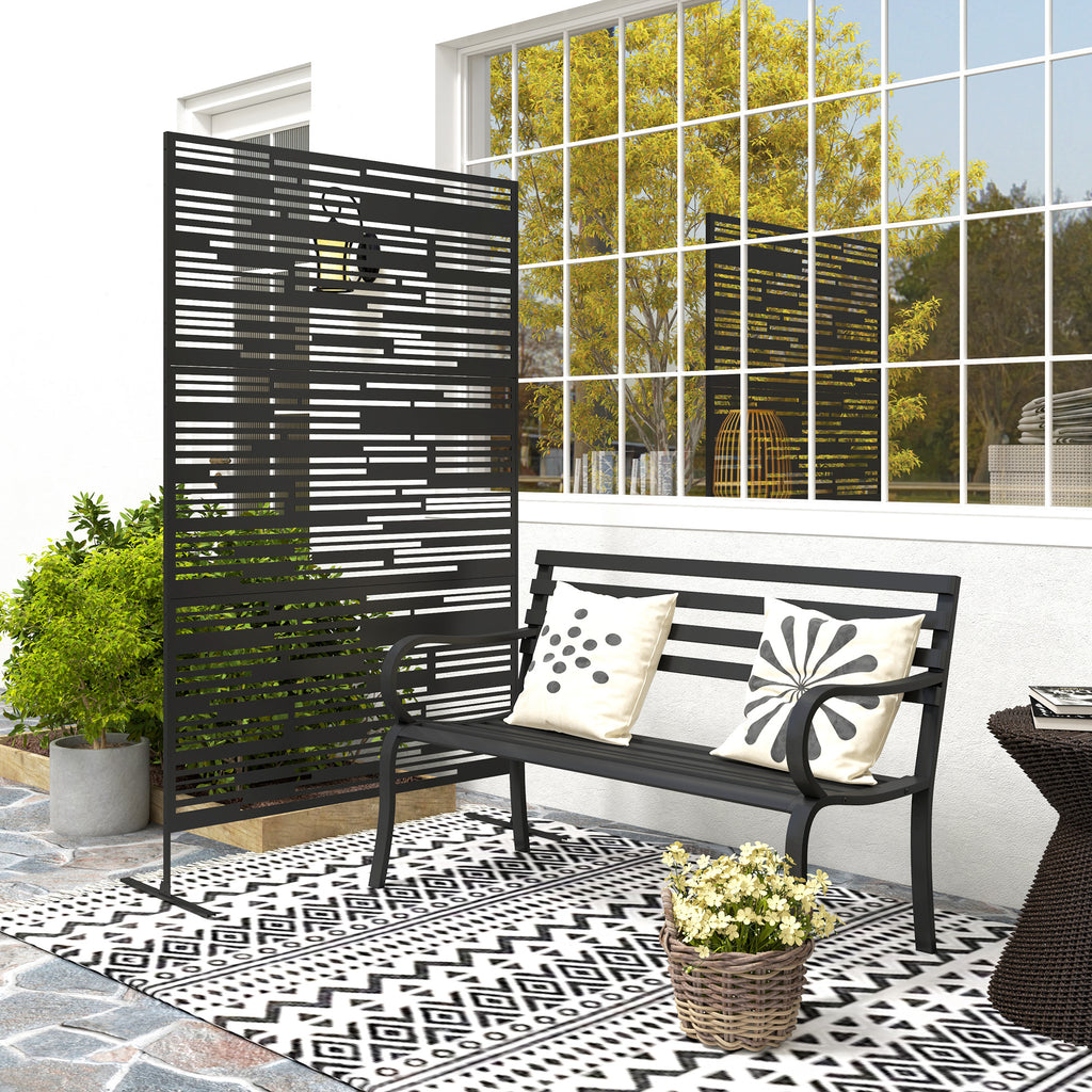 78" H x 48" W Metal Outdoor Privacy Screen, Freestanding Decorative Privacy Fence Screen for Balcony, Black