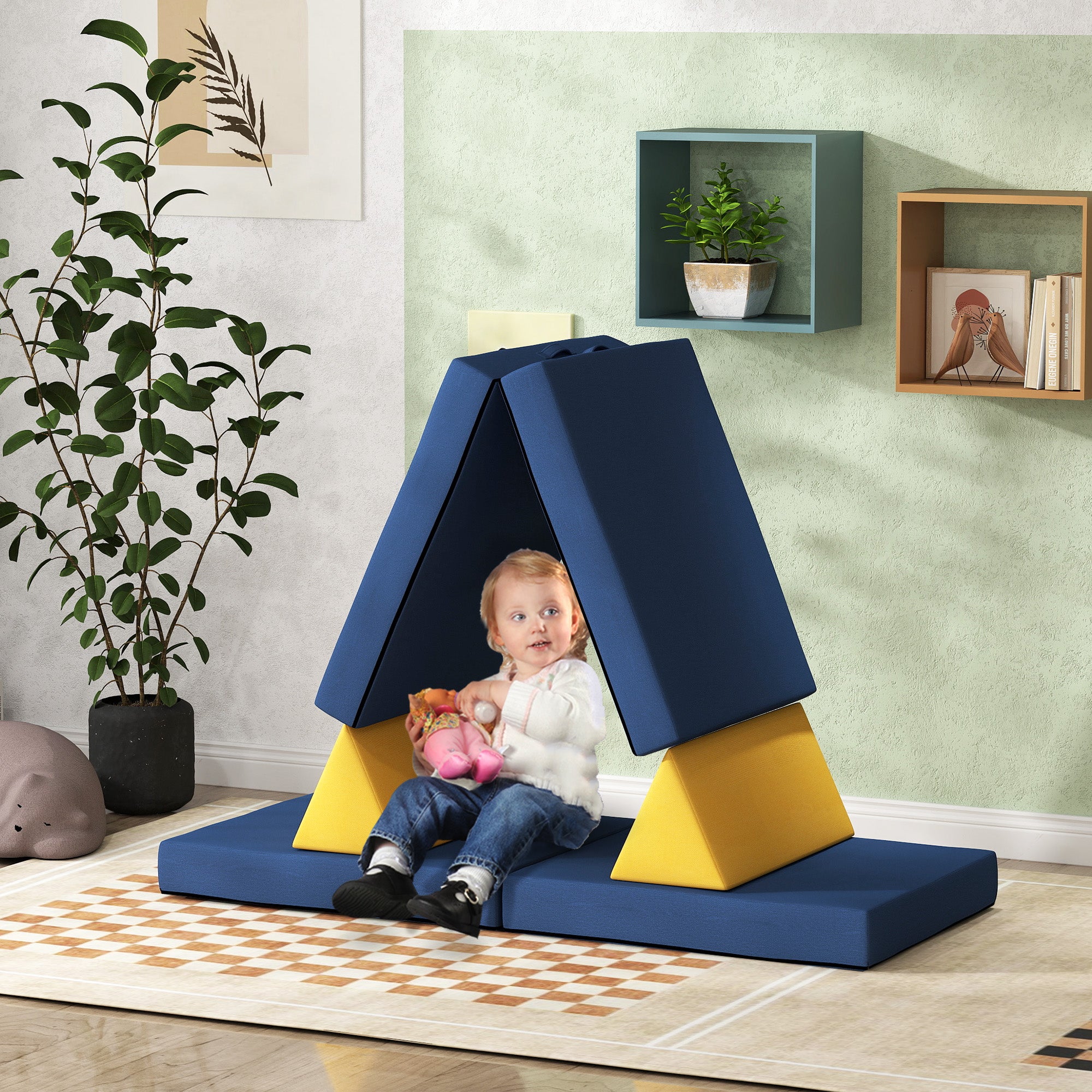 6 Pieces Foam Climbing Blocks for Toddlers with Washable Cover, Climb and Crawl, Blue