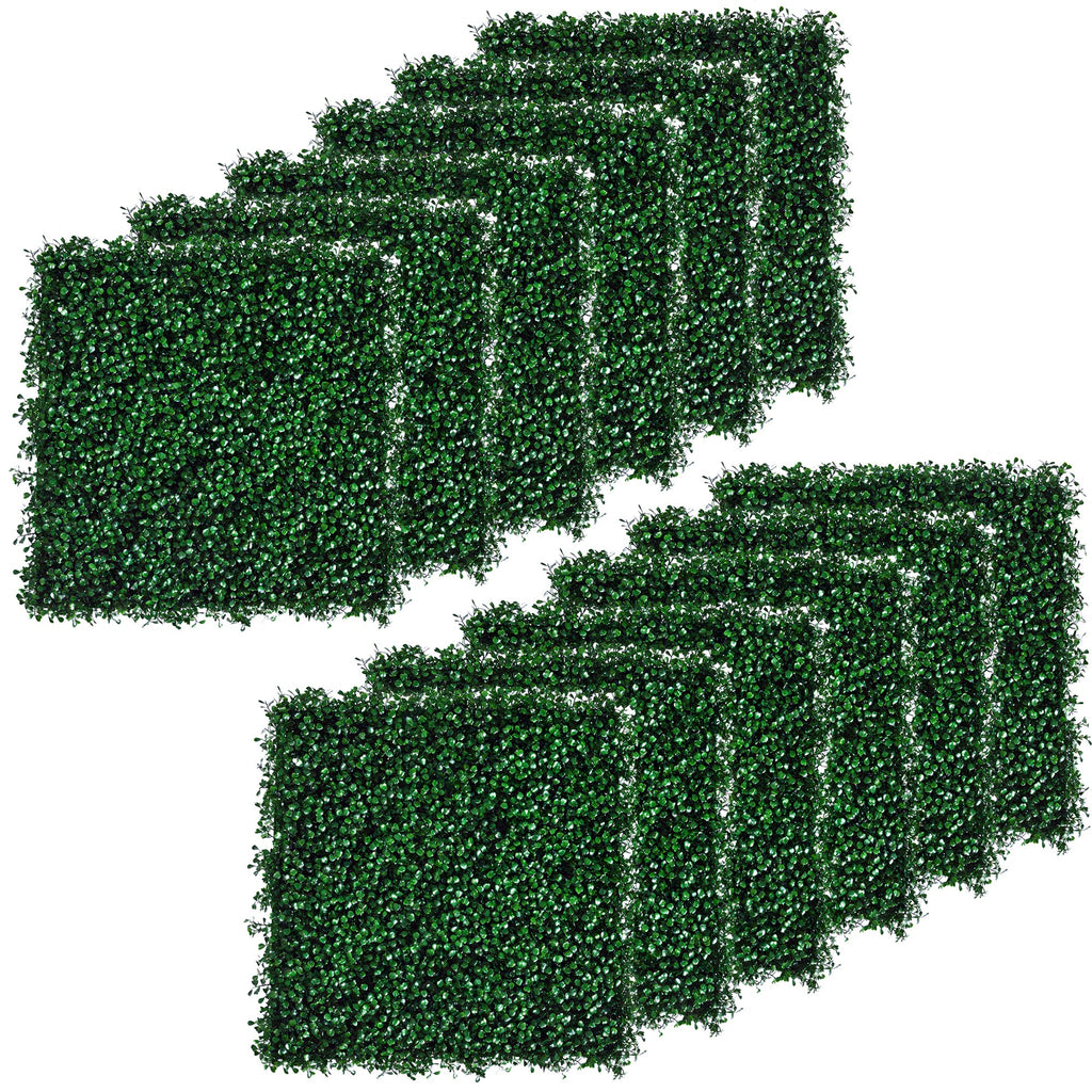 12 PCS Artificial Boxwood Panels Topiary Wall Greenery Backdrop, Privacy Hedge Screen 4 Layer Roll, Dark Green