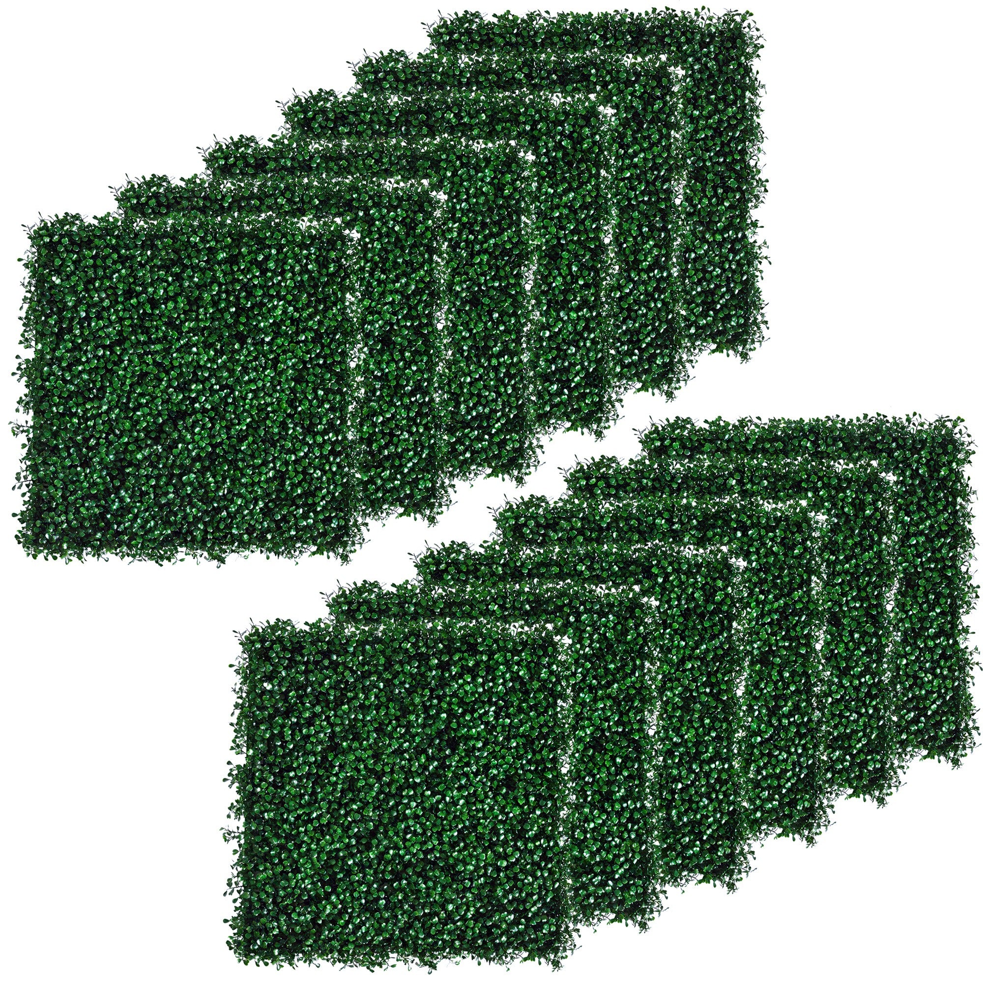 12 PCS Artificial Boxwood Panels Topiary Wall Greenery Backdrop, Privacy Hedge Screen 4 Layer Roll, Dark Green