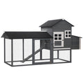 84" Wooden Chicken Coop, Hen House Outdoor with Run Nesting Box, Asphalt Roof, Removable Tray, Ramp, Poultry Cage for 2-3 Chickens, Gray