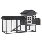 84" Wooden Chicken Coop, Hen House Outdoor with Run Nesting Box, Asphalt Roof, Removable Tray, Ramp, Poultry Cage for 2-3 Chickens, Gray