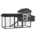 84" Wooden Chicken Coop, Hen House Outdoor with Run Nesting Box, Asphalt Roof, Removable Tray, Ramp, Poultry Cage for 2-3 Chickens, Gray
