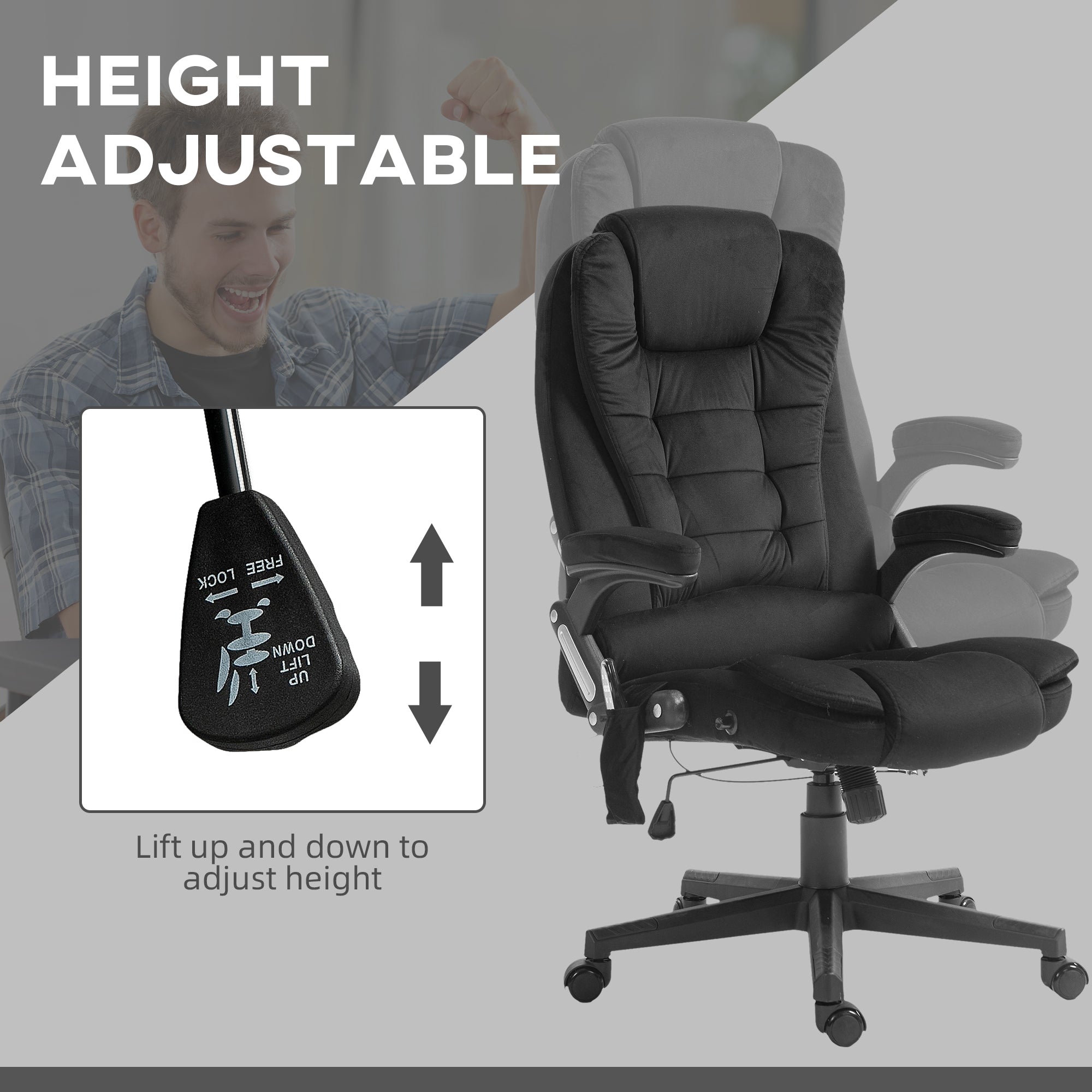 6 Point Executive Office Chair with Heat, Velvet High Back Vibrating Massage Office Chair, Black