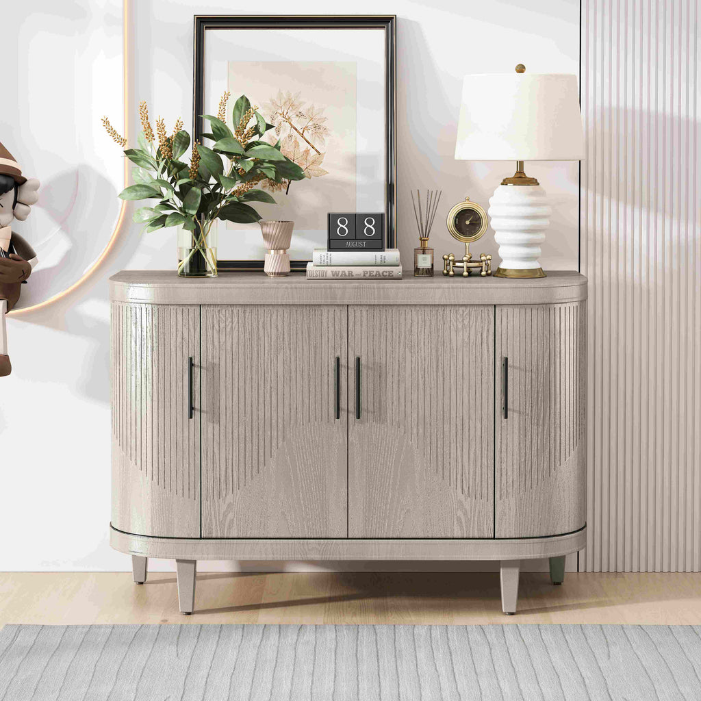 Modern Curved Sideboard, 47.2-Inch Decorative Storage Cabinet with 4 Doors and Adjustable Shelves for Living Room, Kitchen, Bedroom, Hallway, 47.24" x 15.75" x 32.28", Champagne