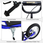 Youth Scooter Kick Scooter for Kids 5+ with Adjustable Handlebar 16" Front and 12" Rear Dual Brakes Inflatable Wheels, Blue