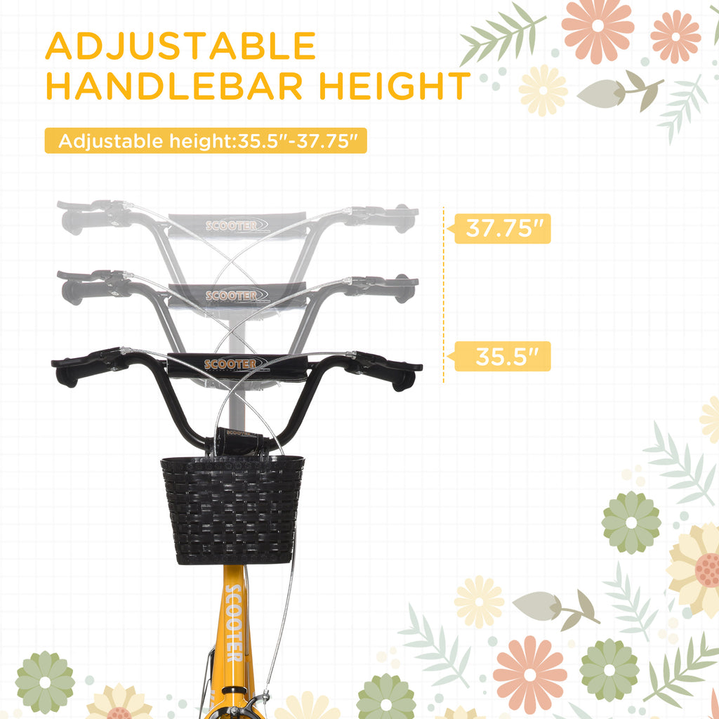 Youth Scooter, Kick Scooter with Adjustable Handlebars, Double Brakes, 16" Inflatable Rubber Tires, Basket, Cupholder, Orange