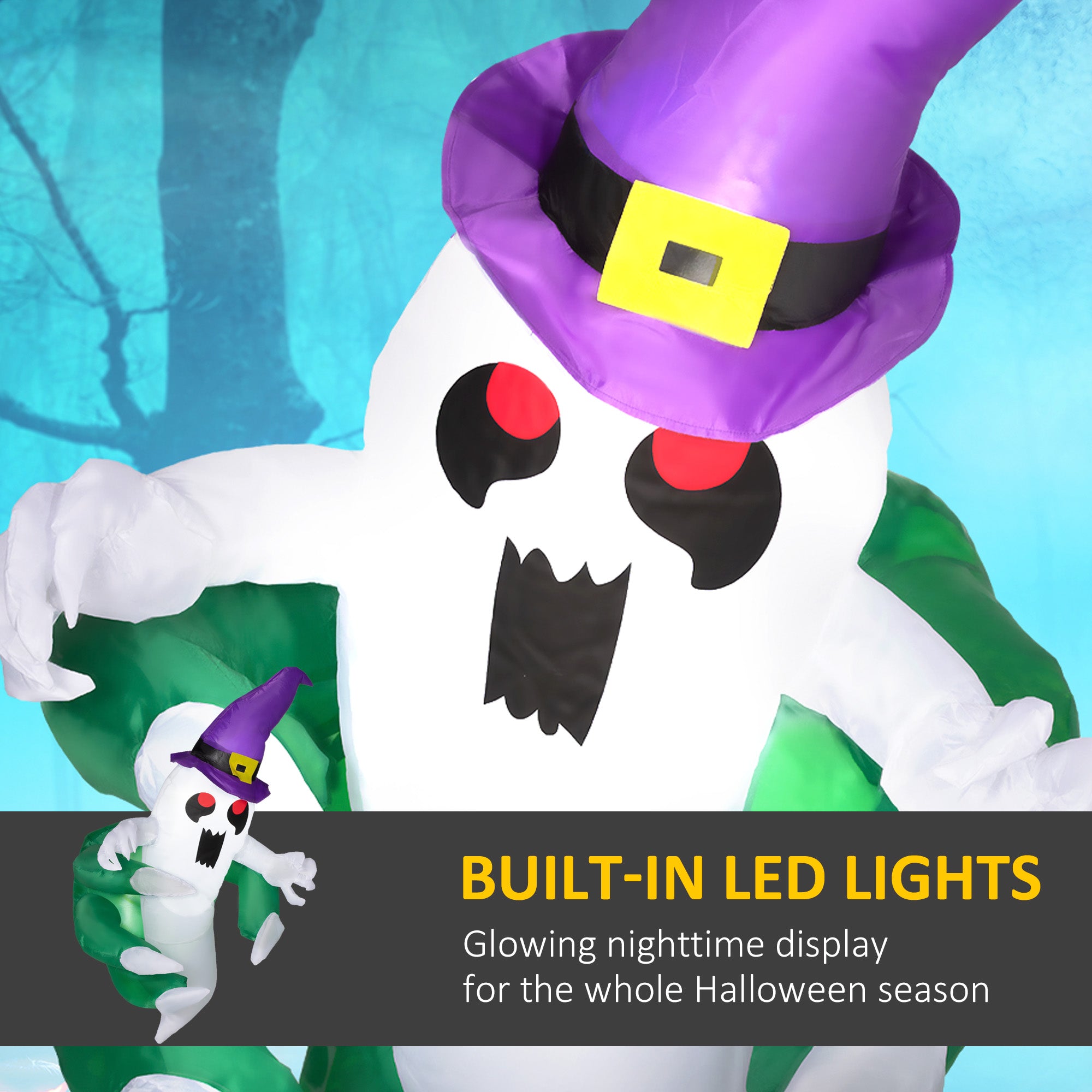 3.9ft Inflatable Halloween Window Sticker Ghost, Blow Up LED Display for Garden Indoor Outdoor