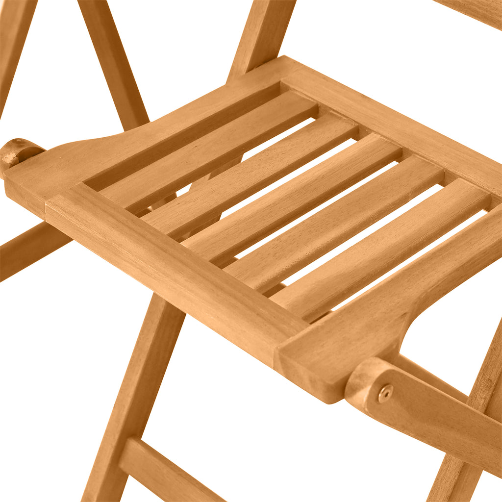 3-Piece Acacia Wood Bistro Set, Folding Patio Furniture with 2 Folding Chairs and Round Coffee Table, Teak, Slatted Finish, for Backyard, Balcony, Deck, Natural