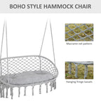 2-Person Hammock Chair Macrame Swing with Soft Cushion, Hanging Cotton Rope Chair for Indoor Outdoor Home Patio Backyard, Light Gray