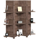 4 Panel 67" Tall Wood Privacy Screen Room Divider with 3 Shelves and Folding Storage for Bedroom, Walnut
