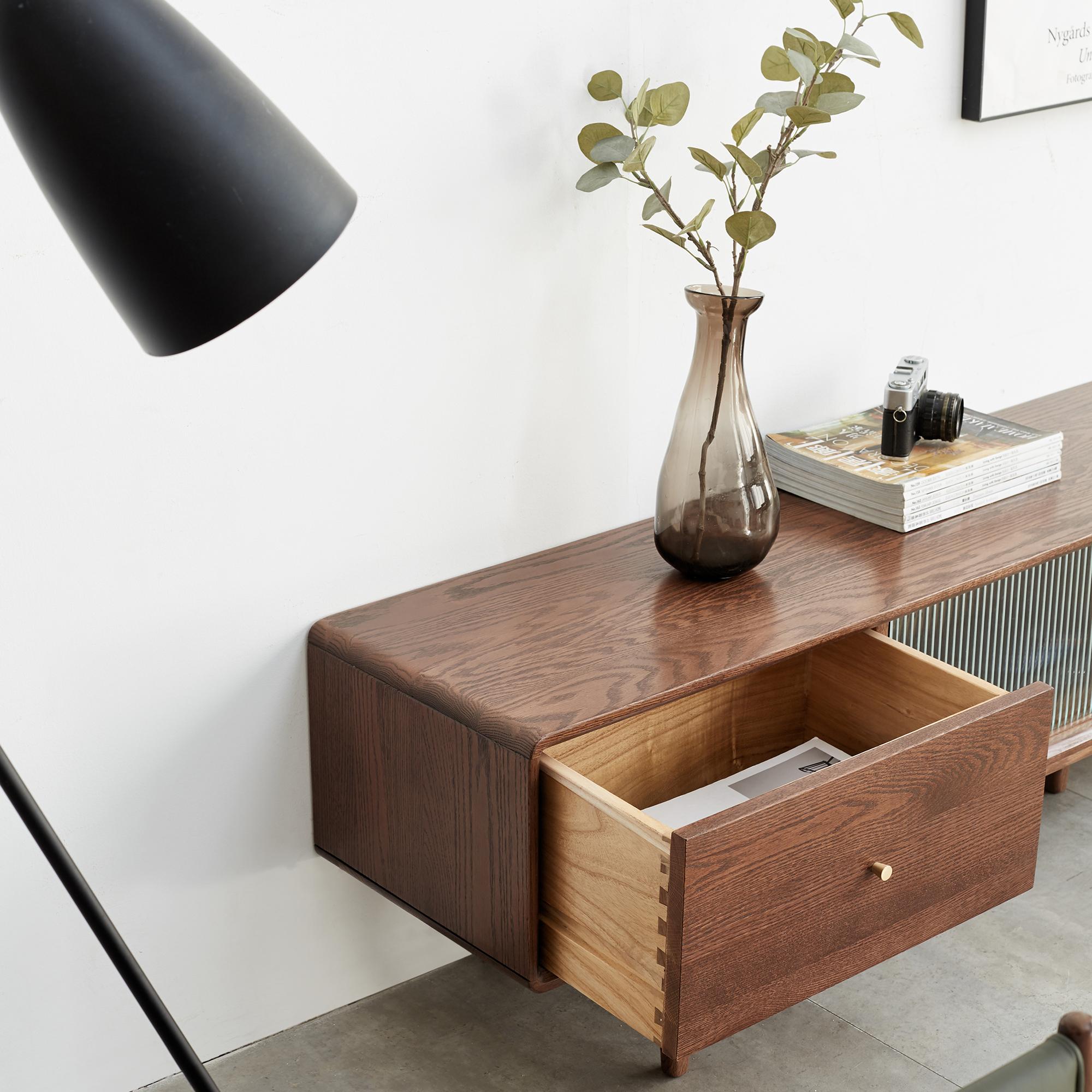Modern TV Stand with 2 Pull-Out Storage Cabinets, Sturdy TV Cabinet with 5-Leg Stable Support, 78.5″ L x 13.5″ W x 17.5″ H, Walnut