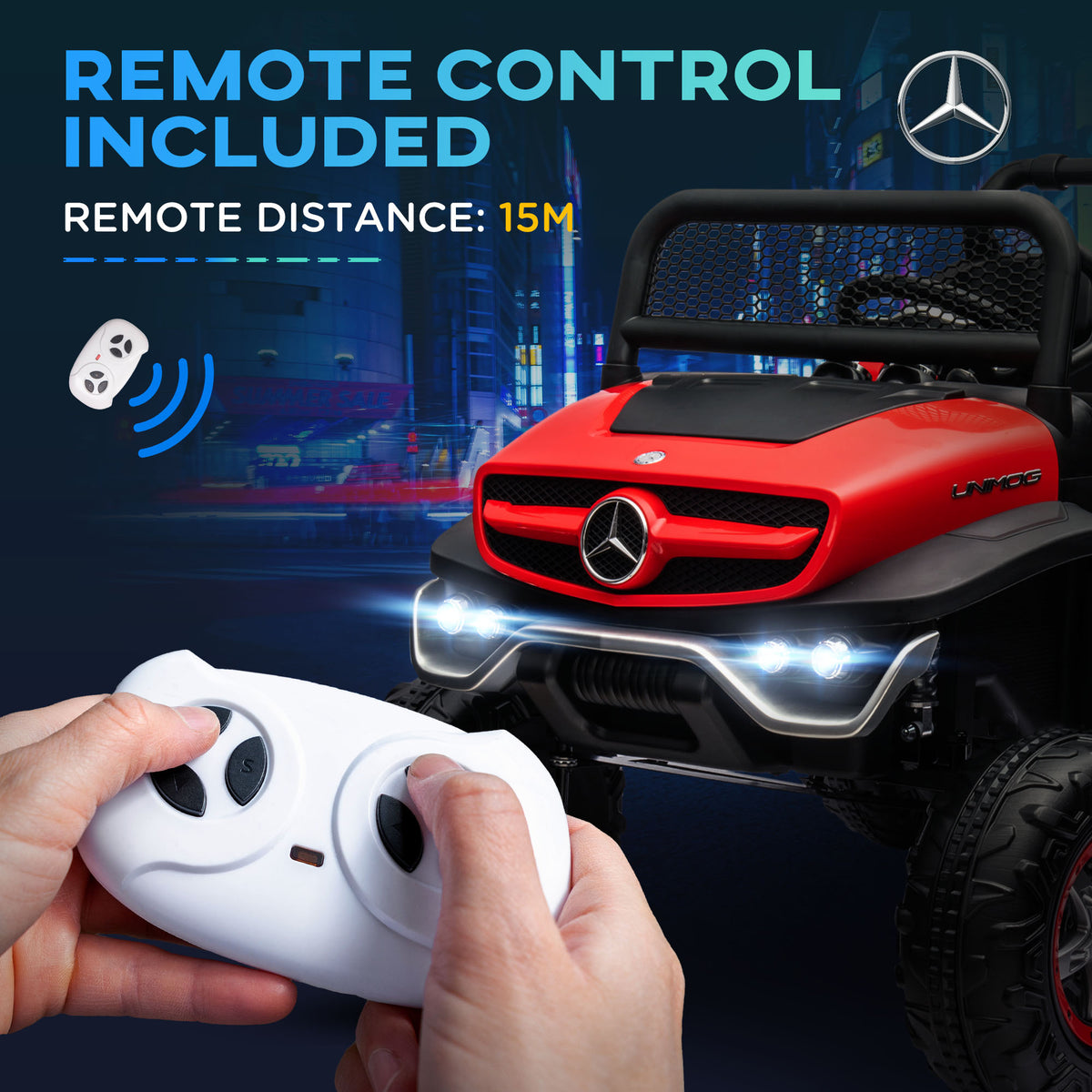 Licensed Unimog 12V Kids Ride on Truck with Remote Control, Battery Powered Electric Car with Spring Suspension, LED Light, Horn, Music, Red