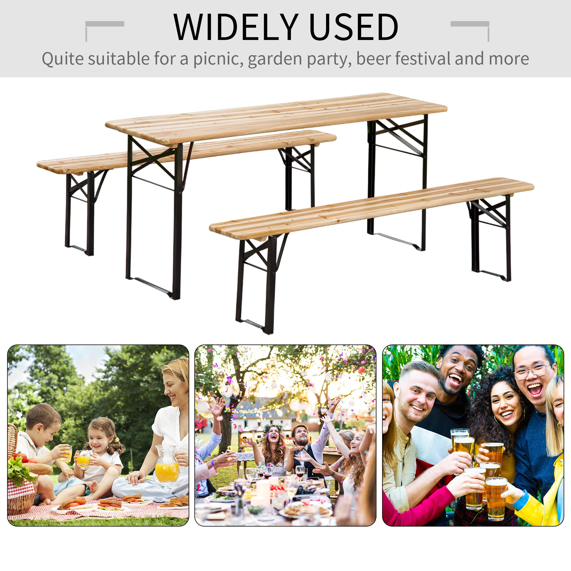 6' Portable Picnic Table and Bench Set, Outdoor Wooden Folding Camping Dining Table Set for Patio Garden Outdoor Activities