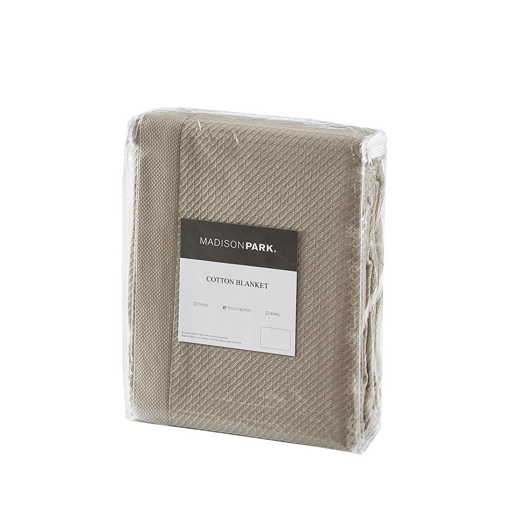King Size Egyptian Cotton Bedding Blanket with OEKO-TEX Certified, Ideal for Any Bedroom or Living Room Setting, 108" L x 90" W x 0.25" H, Khaki