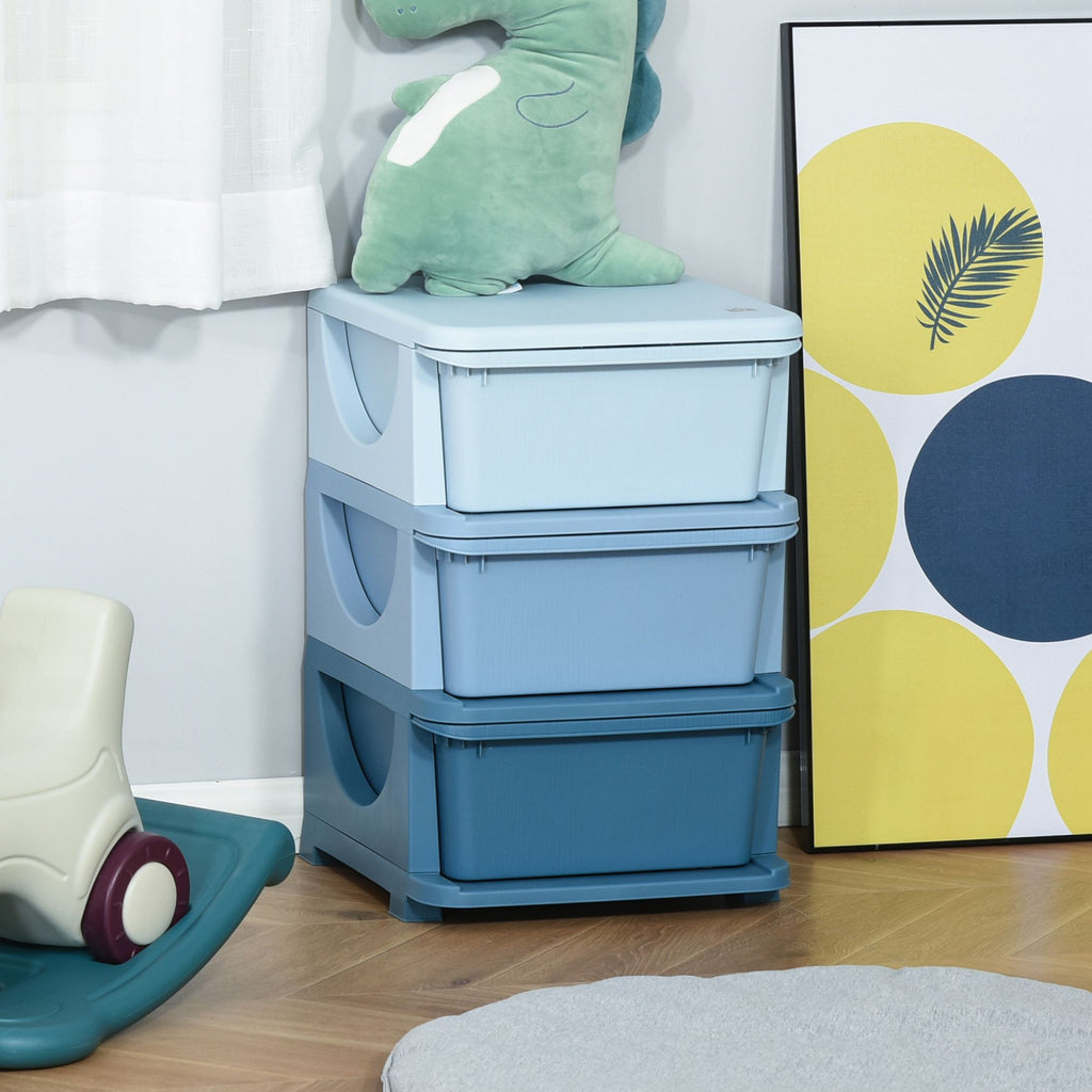 3 Tier Kids Storage Unit, Toy Organizers and Storage with 3 Drawer for Bedroom Nursery Living Room for Boys Girls, Blue
