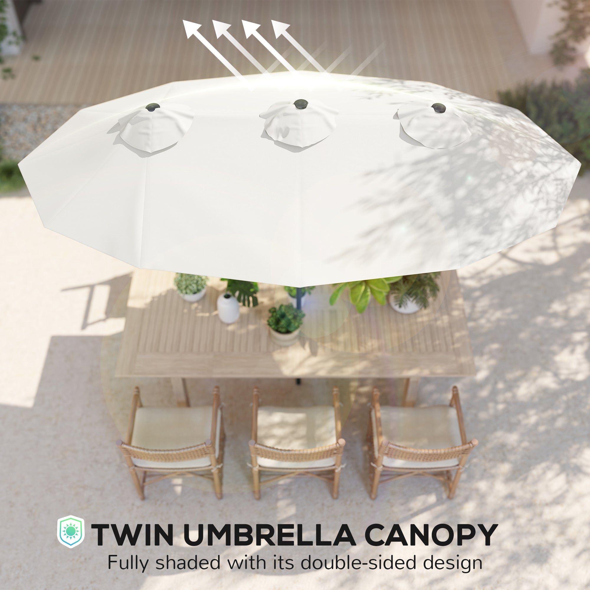 Double Sided Patio Umbrella, 9.7' Large Outdoor Market Umbrella with Push Button Tilt and Crank, 3 Air Vents and 12 Ribs, for Garden, Deck, Pool, White